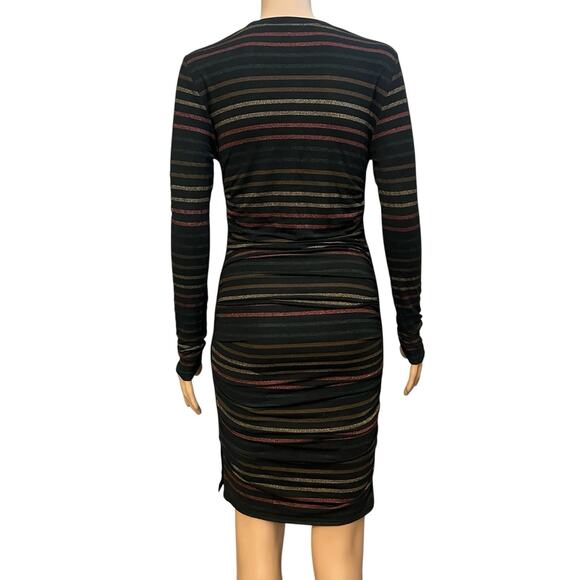 Veronica Beard Daphne Striped Metallic Tshirt Dress XS Bodycon Ruched Colorful - Picture 4 of 8
